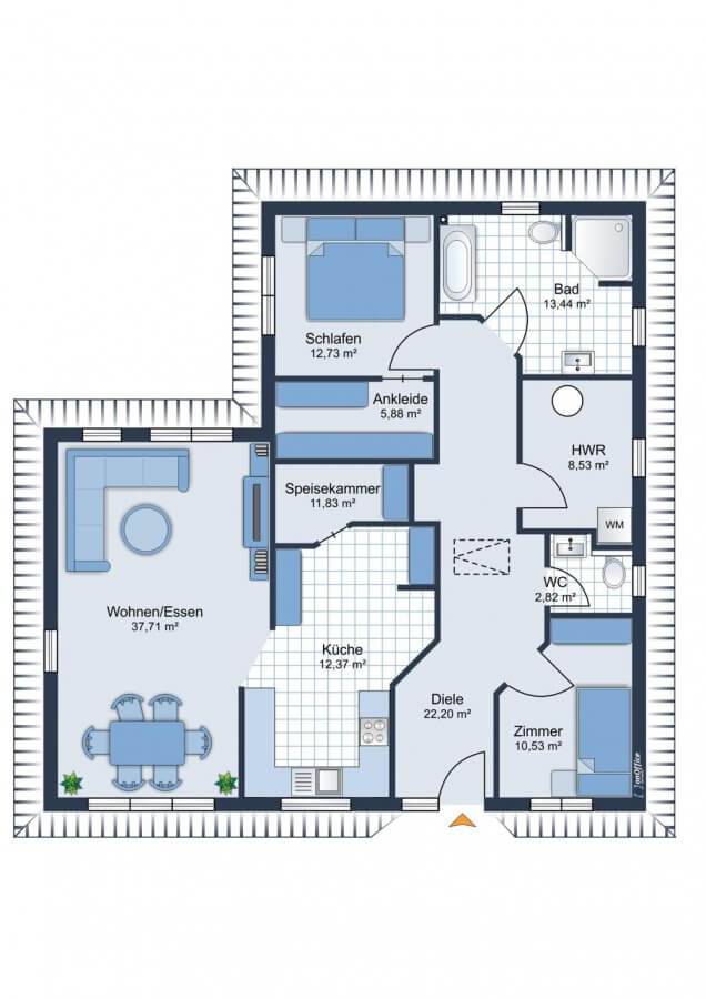 Rarität - exklusiver Bungalow - 138qm - 3 Zimmer - Neuzustand - bezugsfreie Übergabe - Küche, Garten - Grundriss